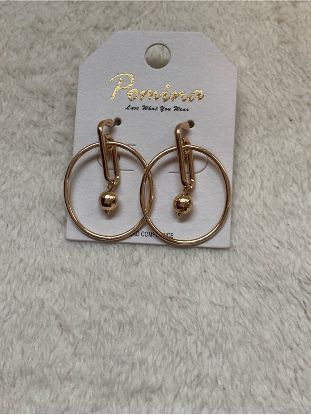Pomina Gold Hoop Drop Earrings with Dangling Bead